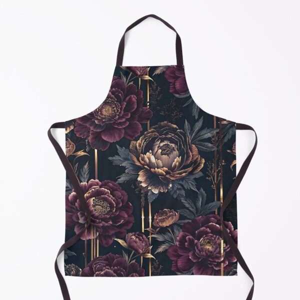 Aperçu de l'œuvre Motif pivoine moderne du milieu du siècle, bordeaux, prune, indigo foncé et or créée et vendue par patterncrow.