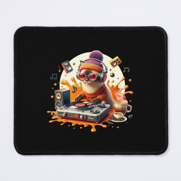 Item preview, DJ Cat: Retro Vibes & Coffee Beats - Urban Chic Art designed and sold by BlueGoldArt.