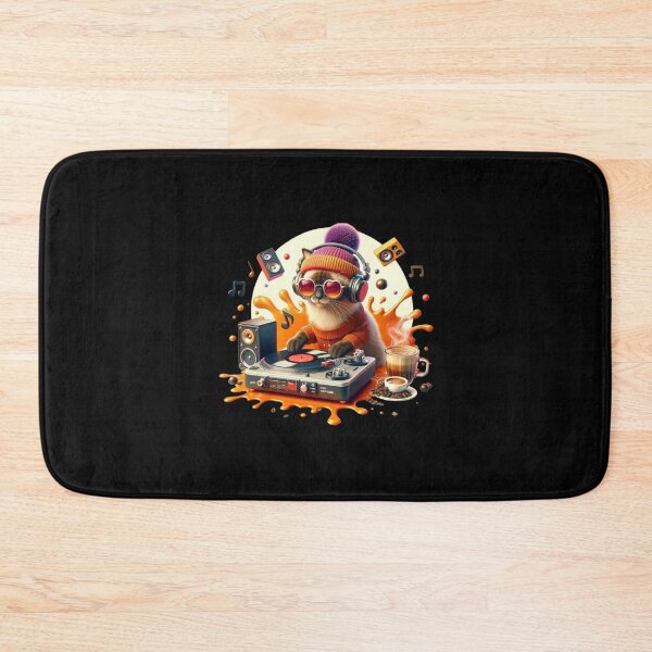 Item preview, DJ Cat: Retro Vibes & Coffee Beats - Urban Chic Art designed and sold by BlueGoldArt.