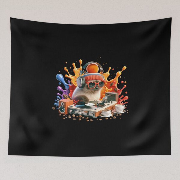 Item preview, DJ Cat: Retro Vibes & Coffee Beats designed and sold by BlueGoldArt.