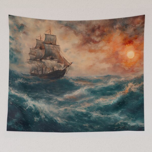 Item preview, Oil painting of XVIII-century ship struggling with stormy ocean during sunset designed and sold by ArtRenavet.