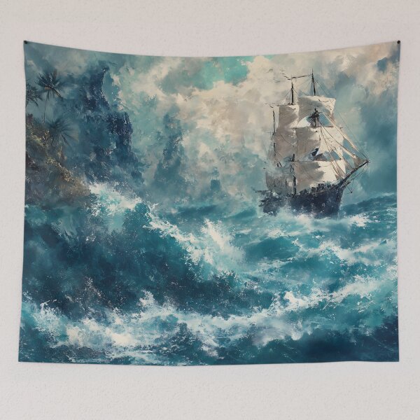 Item preview, Oil painting of XVIII-century ship struggling with stormy ocean near dangerous coast of an island designed and sold by ArtRenavet.