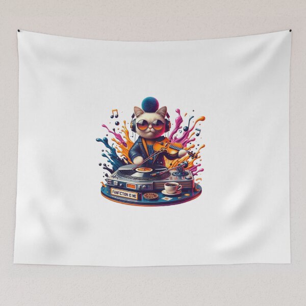 Item preview, Fanfiction Dj cat with coffee retro vinyl designed and sold by BlueGoldArt.
