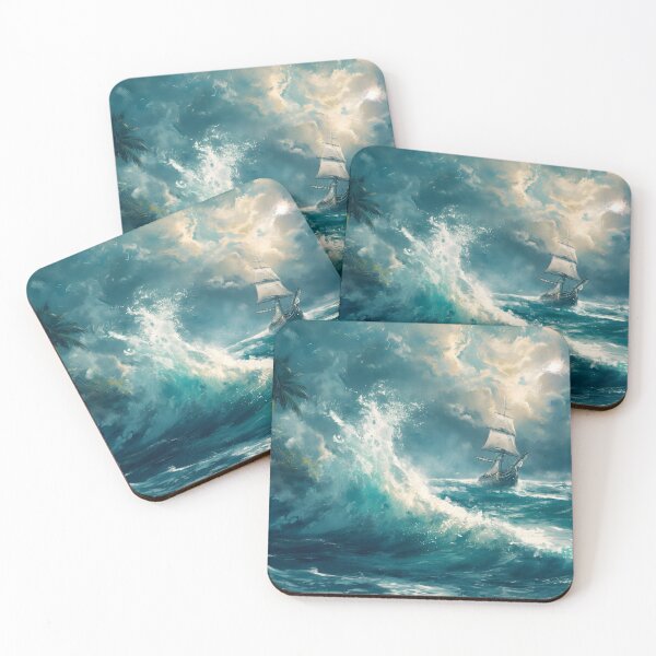 Item preview, Oil painting of XVIII-century ship struggling with stormy ocean near dangerous coast; wave splash in the foreground designed and sold by ArtRenavet.