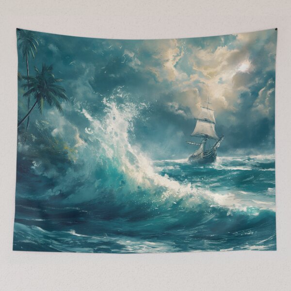 Item preview, Oil painting of XVIII-century ship struggling with stormy ocean near dangerous coast; wave splash in the foreground designed and sold by ArtRenavet.