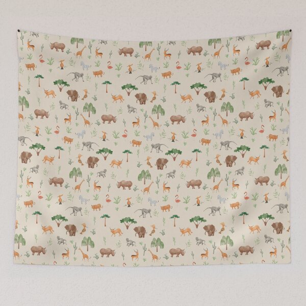Item preview, African Savannah Art - Giraffes and Exotic Animals in a Stunning Landscape - Bege designed and sold by Andreia Magic Kids.