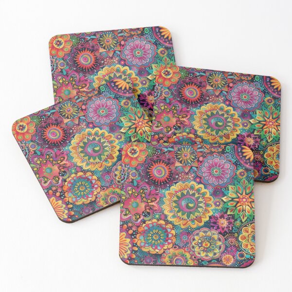 Item preview, A colorful, psychedelic bohemian pattern with intricate mandala designs and floral motifs.  designed and sold by PrettyPinkSkies.