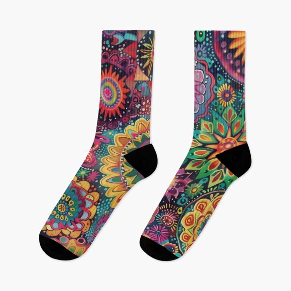 Item preview, A colorful, psychedelic bohemian pattern with intricate mandala designs and floral motifs.  designed and sold by PrettyPinkSkies.