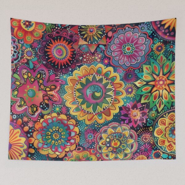 Item preview, A colorful, psychedelic bohemian pattern with intricate mandala designs and floral motifs.  designed and sold by PrettyPinkSkies.