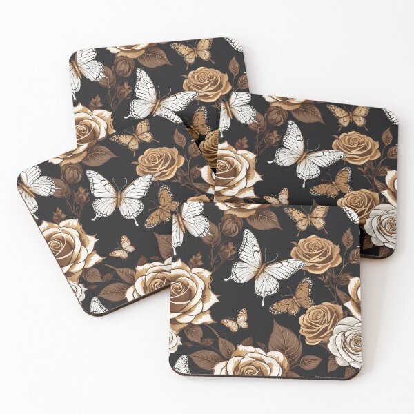 Item preview, a brown and white floral pattern on a black background designed and sold by Enga6.