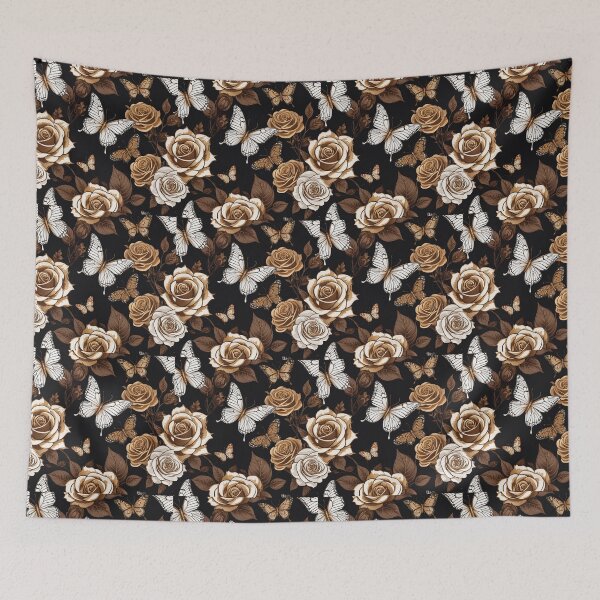 Item preview, a brown and white floral pattern on a black background designed and sold by Enga6.