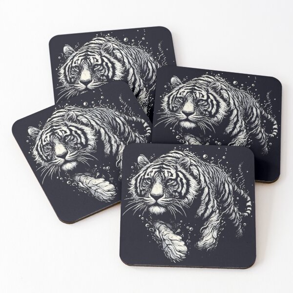 Item preview, Monochromatic Outline Tiger Swimming in Water designed and sold by TomFrontierArt.