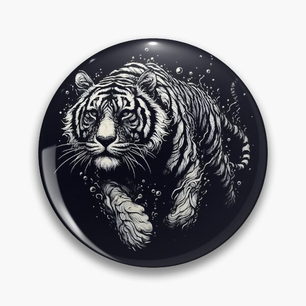 Item preview, Monochromatic Outline Tiger Swimming in Water designed and sold by TomFrontierArt.