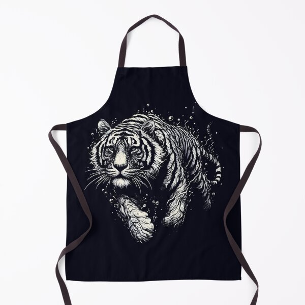 Item preview, Monochromatic Outline Tiger Swimming in Water designed and sold by TomFrontierArt.