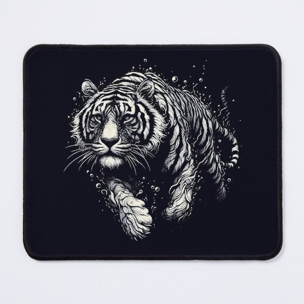 Item preview, Monochromatic Outline Tiger Swimming in Water designed and sold by TomFrontierArt.