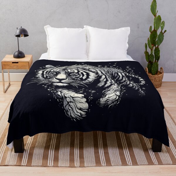 Item preview, Monochromatic Outline Tiger Swimming in Water designed and sold by TomFrontierArt.
