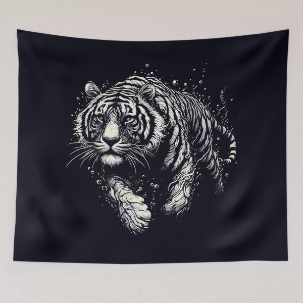 Item preview, Monochromatic Outline Tiger Swimming in Water designed and sold by TomFrontierArt.