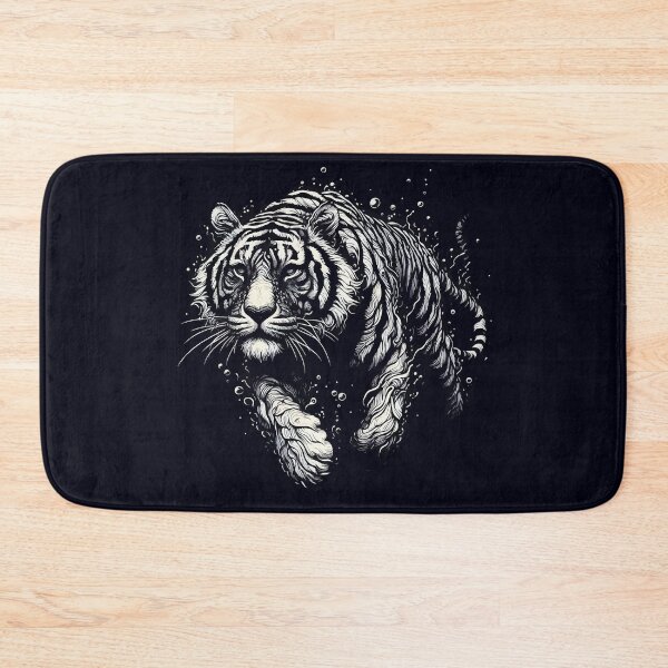 Item preview, Monochromatic Outline Tiger Swimming in Water designed and sold by TomFrontierArt.