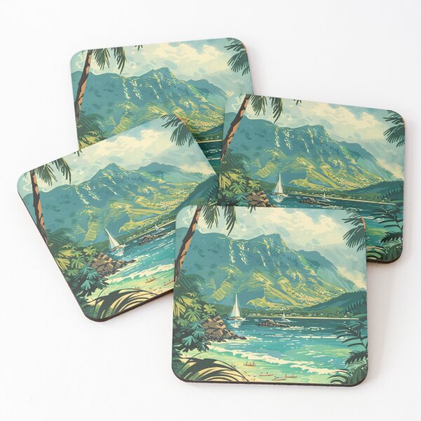 Item preview, Vintage Hawaii Kauai Sailboat Beach Cove Art designed and sold by LVTFCOarts.