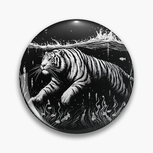 Item preview, Monochromatic Outline Swimming Tiger in Water designed and sold by TomFrontierArt.