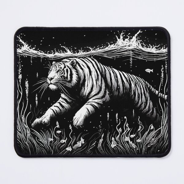 Item preview, Monochromatic Outline Swimming Tiger in Water designed and sold by TomFrontierArt.