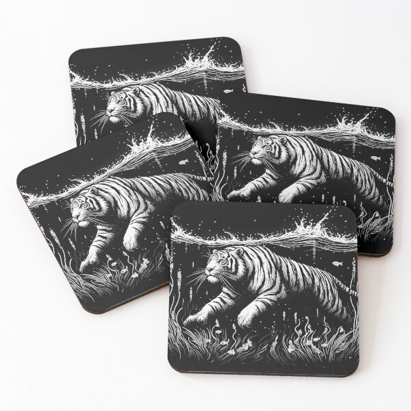 Item preview, Monochromatic Outline Swimming Tiger in Water designed and sold by TomFrontierArt.