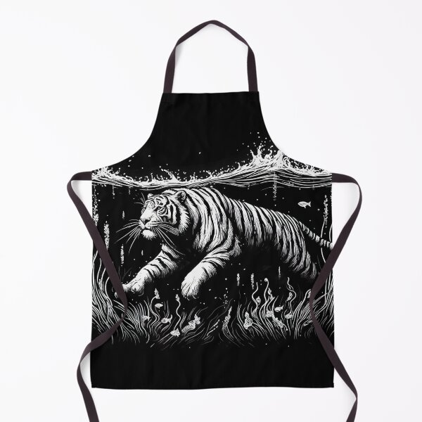 Item preview, Monochromatic Outline Swimming Tiger in Water designed and sold by TomFrontierArt.