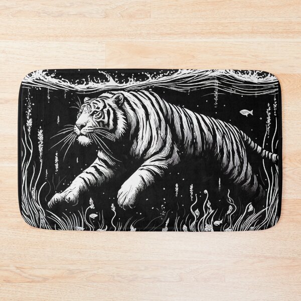 Item preview, Monochromatic Outline Swimming Tiger in Water designed and sold by TomFrontierArt.