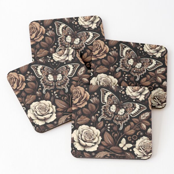Item preview,  brown and white floral pattern on a black background2 designed and sold by Enga6.