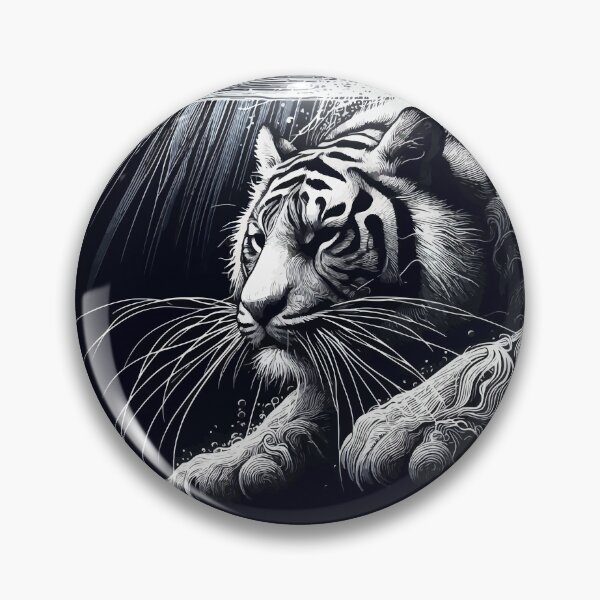 Item preview, Monochromatic Outline Tiger Swimming in Water Portrait designed and sold by TomFrontierArt.