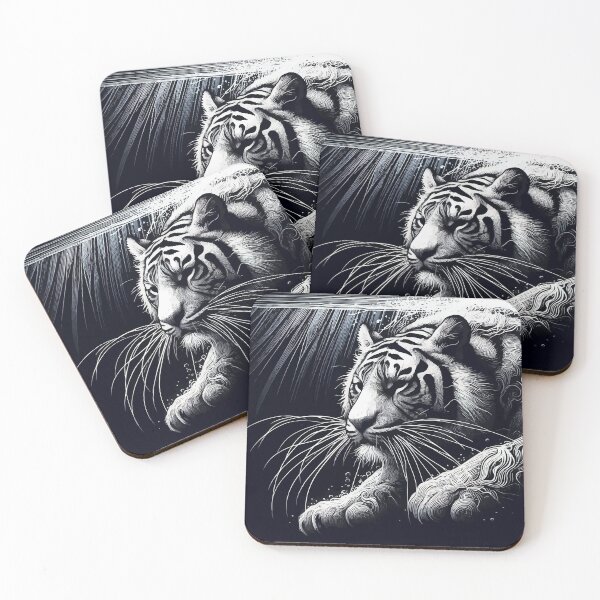 Item preview, Monochromatic Outline Tiger Swimming in Water Portrait designed and sold by TomFrontierArt.