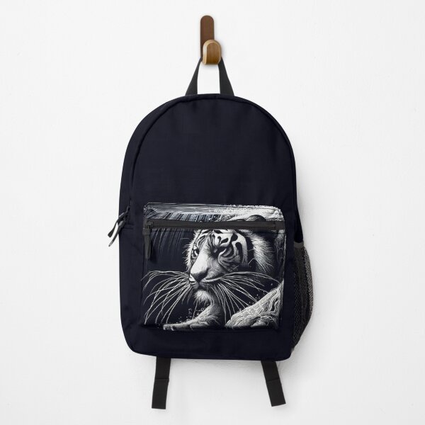 Item preview, Monochromatic Outline Tiger Swimming in Water Portrait designed and sold by TomFrontierArt.