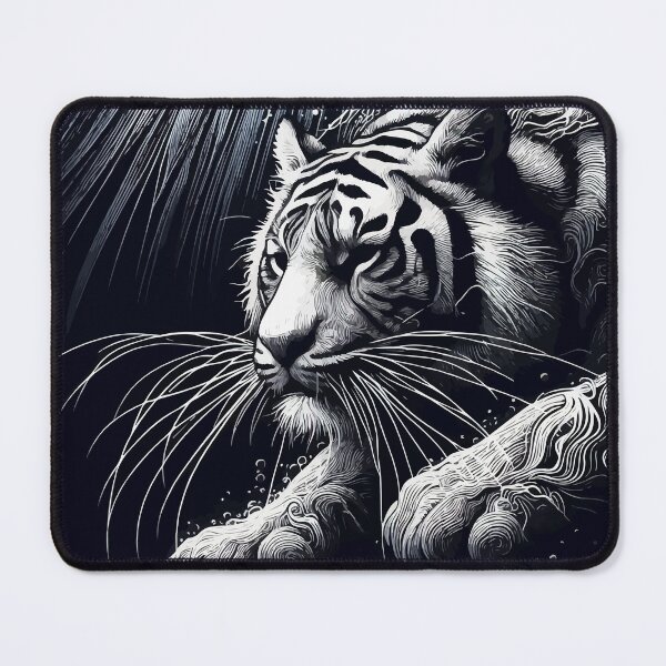 Item preview, Monochromatic Outline Tiger Swimming in Water Portrait designed and sold by TomFrontierArt.