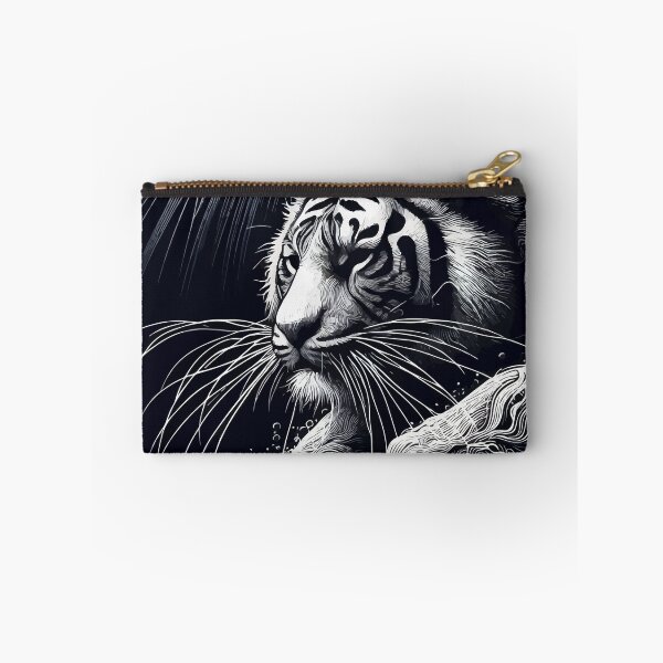 Item preview, Monochromatic Outline Tiger Swimming in Water Portrait designed and sold by TomFrontierArt.