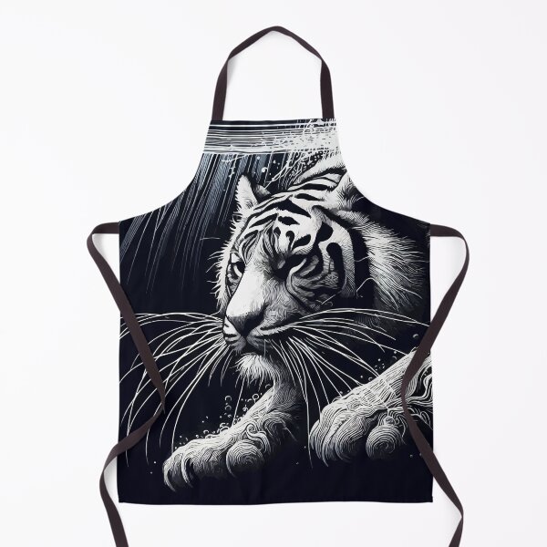 Item preview, Monochromatic Outline Tiger Swimming in Water Portrait designed and sold by TomFrontierArt.