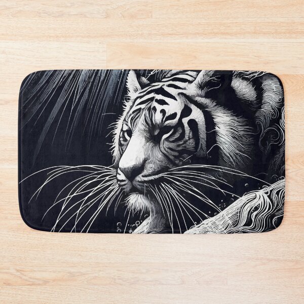 Item preview, Monochromatic Outline Tiger Swimming in Water Portrait designed and sold by TomFrontierArt.