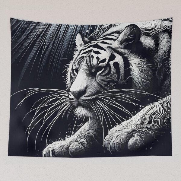 Item preview, Monochromatic Outline Tiger Swimming in Water Portrait designed and sold by TomFrontierArt.