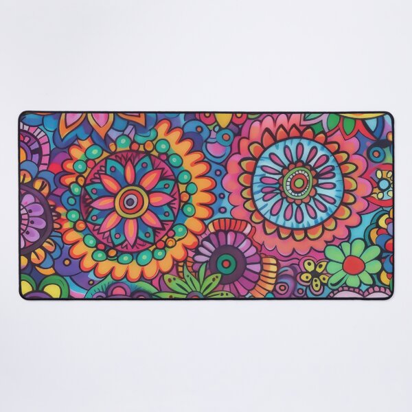 Aperçu de l'œuvre Un motif bohème coloré et psychédélique avec des couleurs vives et des motifs de mandala complexes. créée et vendue par PrettyPinkSkies.