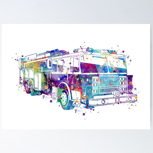 Item preview, Fire Truck Emergency Watercolor Art Gift designed and sold by LotusGifts.