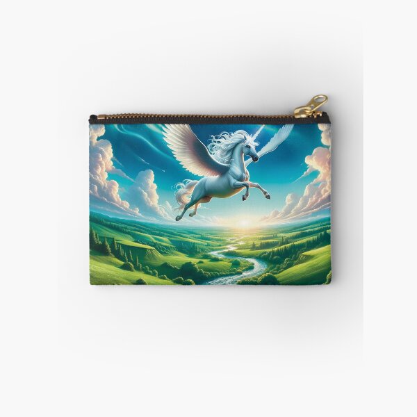 Item preview, Mythical unicorn flying over lush landscape painting designed and sold by lozsart.