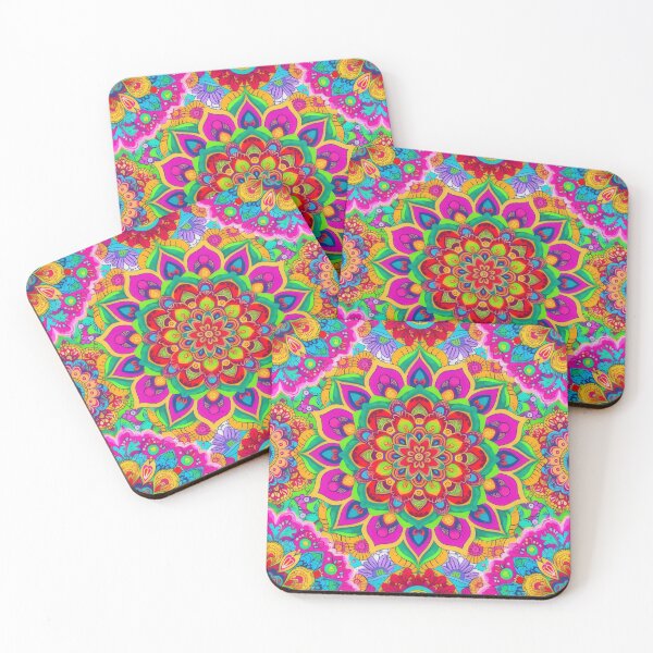 Item preview, A colorful, psychedelic bohemian pattern with vibrant colors and intricate mandala designs.  designed and sold by PrettyPinkSkies.