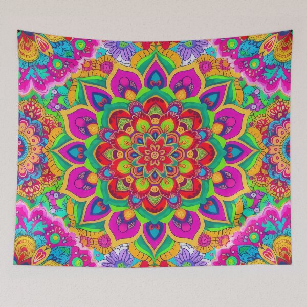 Item preview, A colorful, psychedelic bohemian pattern with vibrant colors and intricate mandala designs.  designed and sold by PrettyPinkSkies.