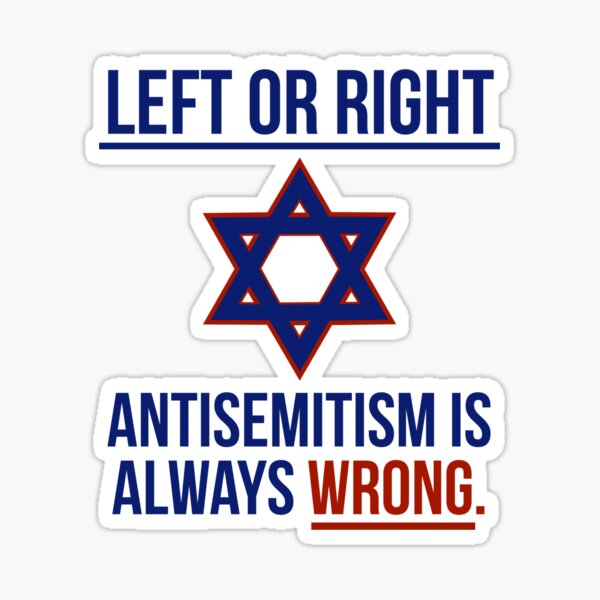 Vista previa del artículo con la obra «El antisemitismo de izquierda o de derecha siempre está mal», diseñado y vendido por Rachel the Artist .