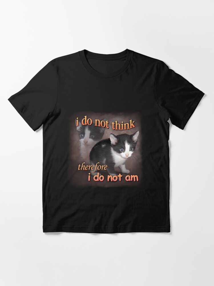 Imagen 3 de 7, Camiseta esencial con la obra No pienso, luego no existo - Retrato de gato meme, diseñada y vendida por Henriath.