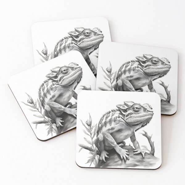Item preview, Black and white Chameleon pencil drawing designed and sold by Pencil-Art.