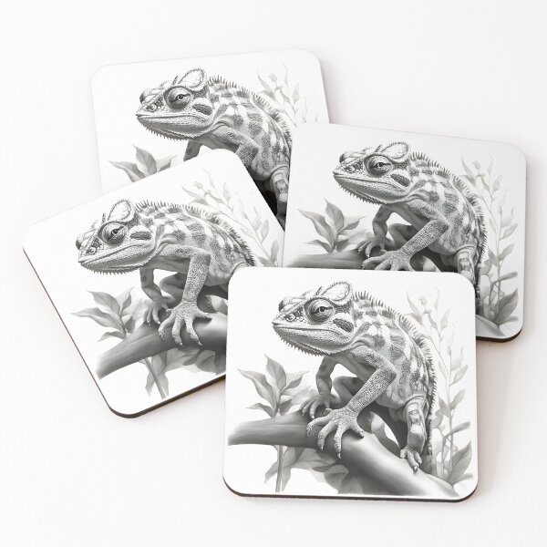 Item preview, Black and white Chameleon pencil drawing designed and sold by Pencil-Art.