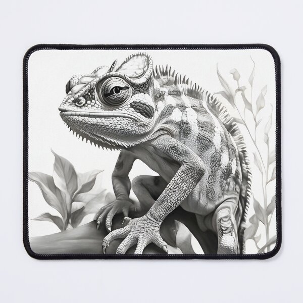 Item preview, Black and white Chameleon pencil drawing designed and sold by Pencil-Art.