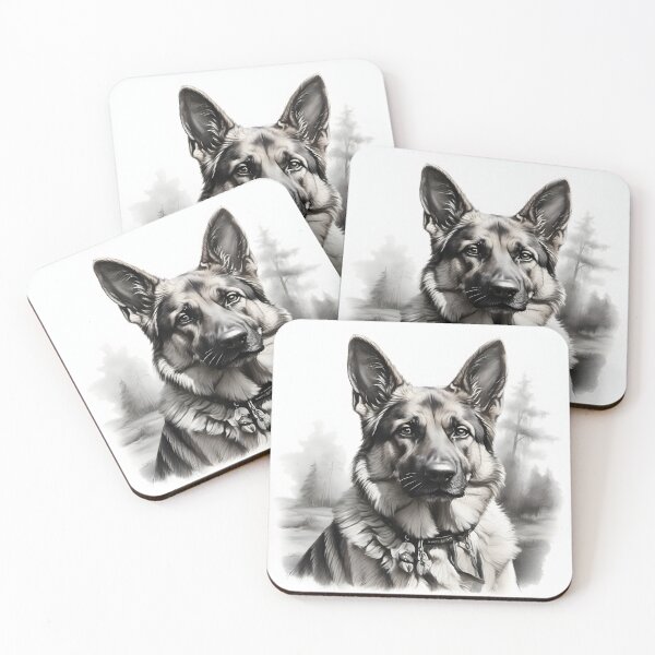 Item preview, Black and white German Shepherd pencil drawing designed and sold by Pencil-Art.