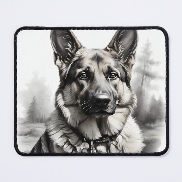 Item preview, Black and white German Shepherd pencil drawing designed and sold by Pencil-Art.