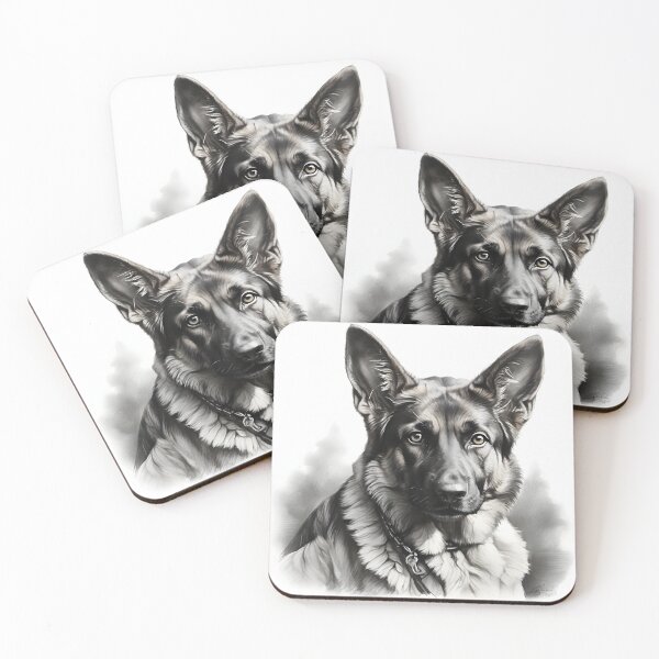 Item preview, Black and white German Shepherd pencil drawing designed and sold by Pencil-Art.